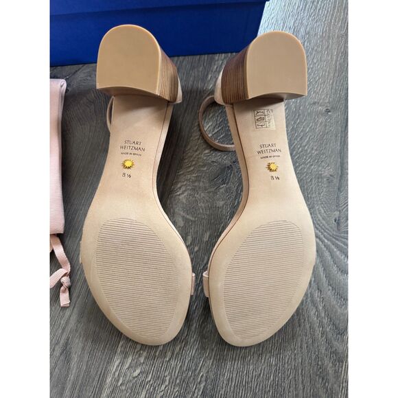 Stuart Weitzman Simple Adobe Suede Stacked Nudist Sandal Heel 39 8.5 NEW W/BOX - Picture 6 of 8